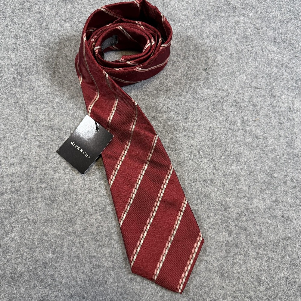 Givenchy Tie Mens Classic Red Stripe 100% Silk Designer Made In Italy Necktie - Picture 1 of 7